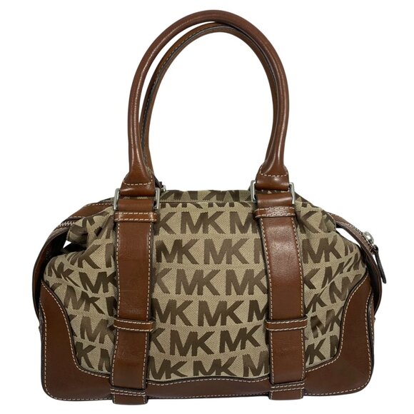 MICHAEL KORS Brookville MK Print Jacquard Leather Bowling Satchel Buckle Strap - Picture 3 of 13